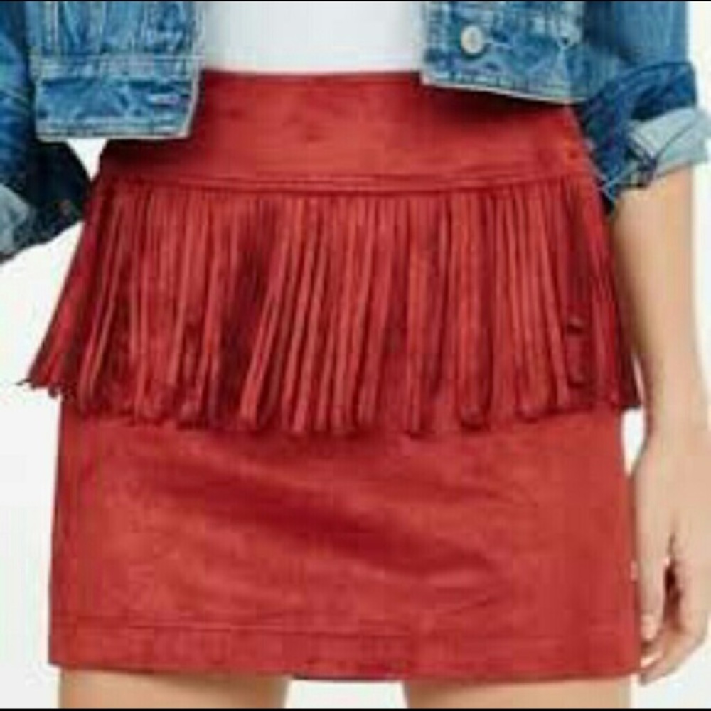 Orange Rust Fringe Boho Mini Skirt Express XS